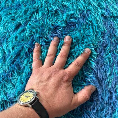 L F Foght 1960’s Blue Flower Wool Area Rug