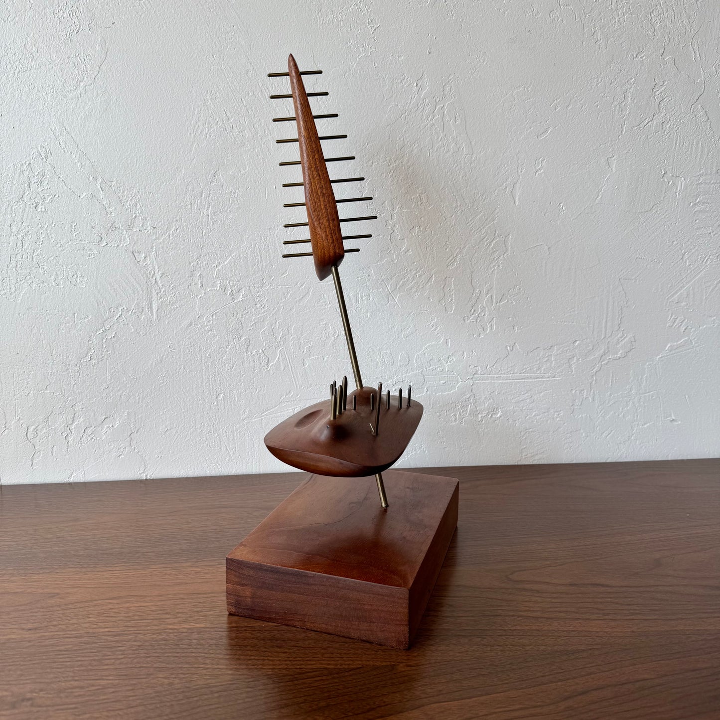 George Richardson Constructivist Walnut + Brass Sculpture