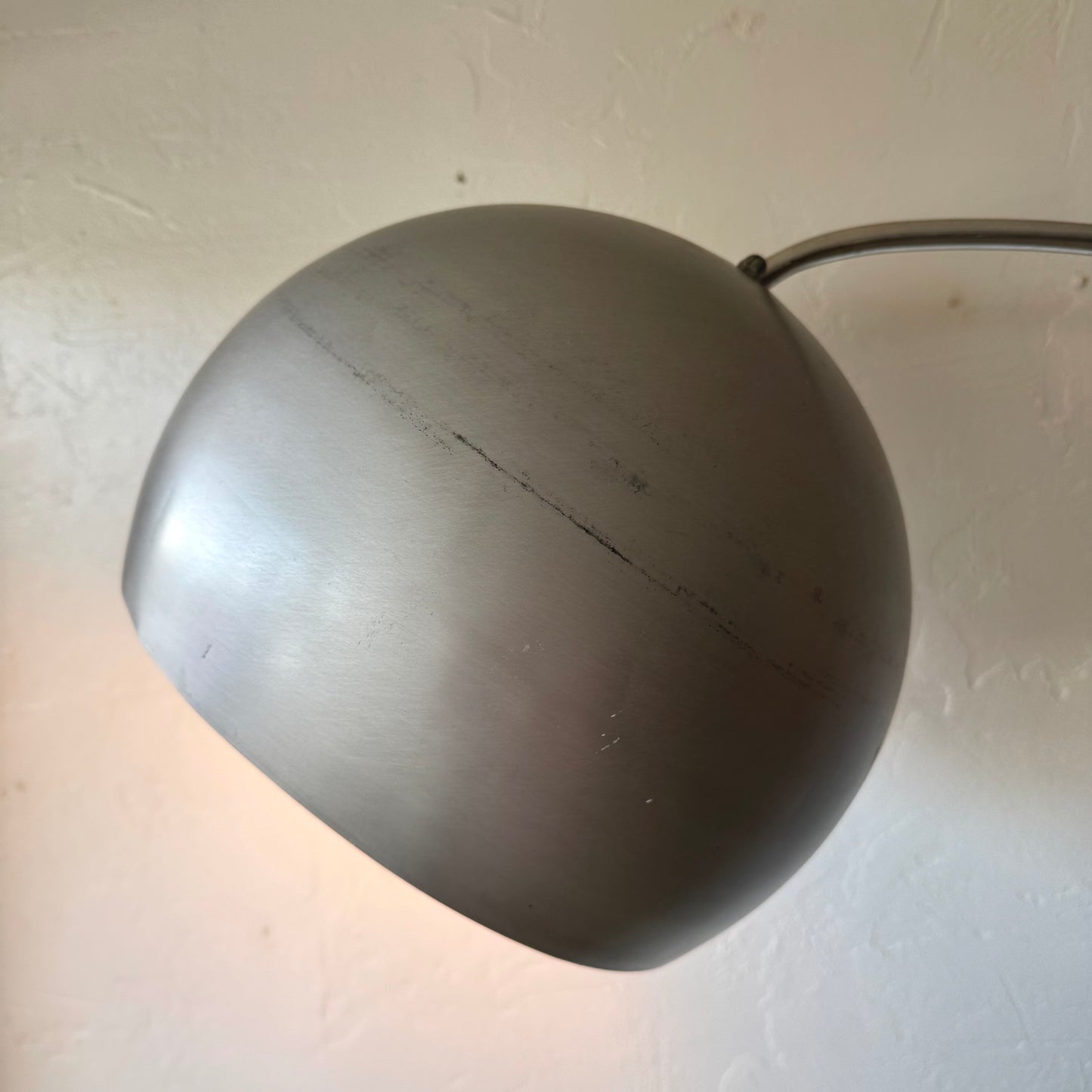 Goffredo Reggiani Brushed Aluminum + Travertine Italian Arc Floor Lamp