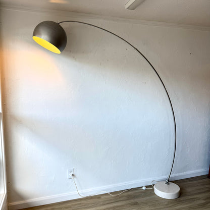 Goffredo Reggiani Brushed Aluminum + Travertine Italian Arc Floor Lamp