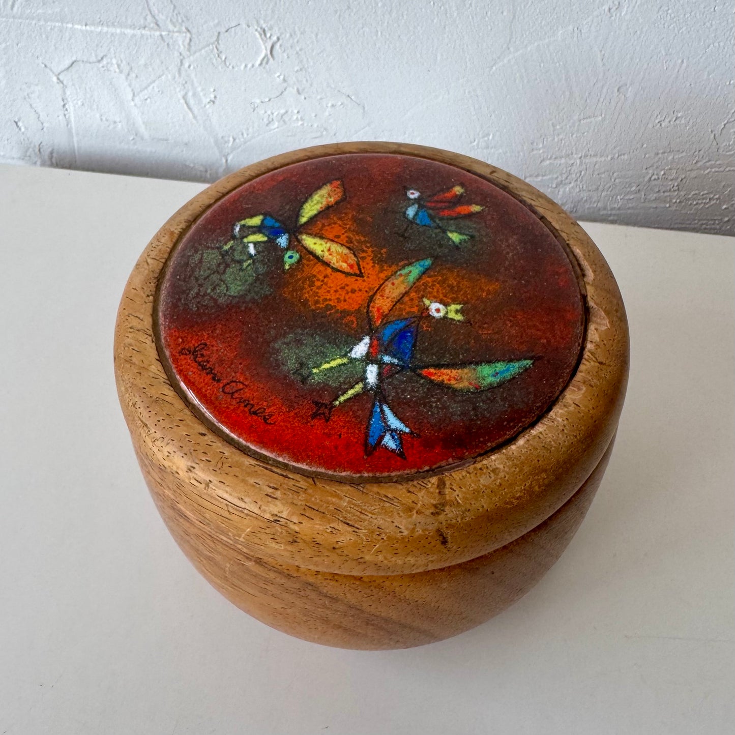 Jean Goodwin Ames Studio Craft Koa + Enamel Lidded Art Box