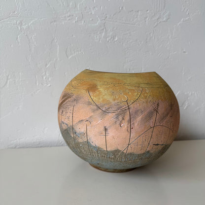 Japanese Sgraffito Ceramic Vase
