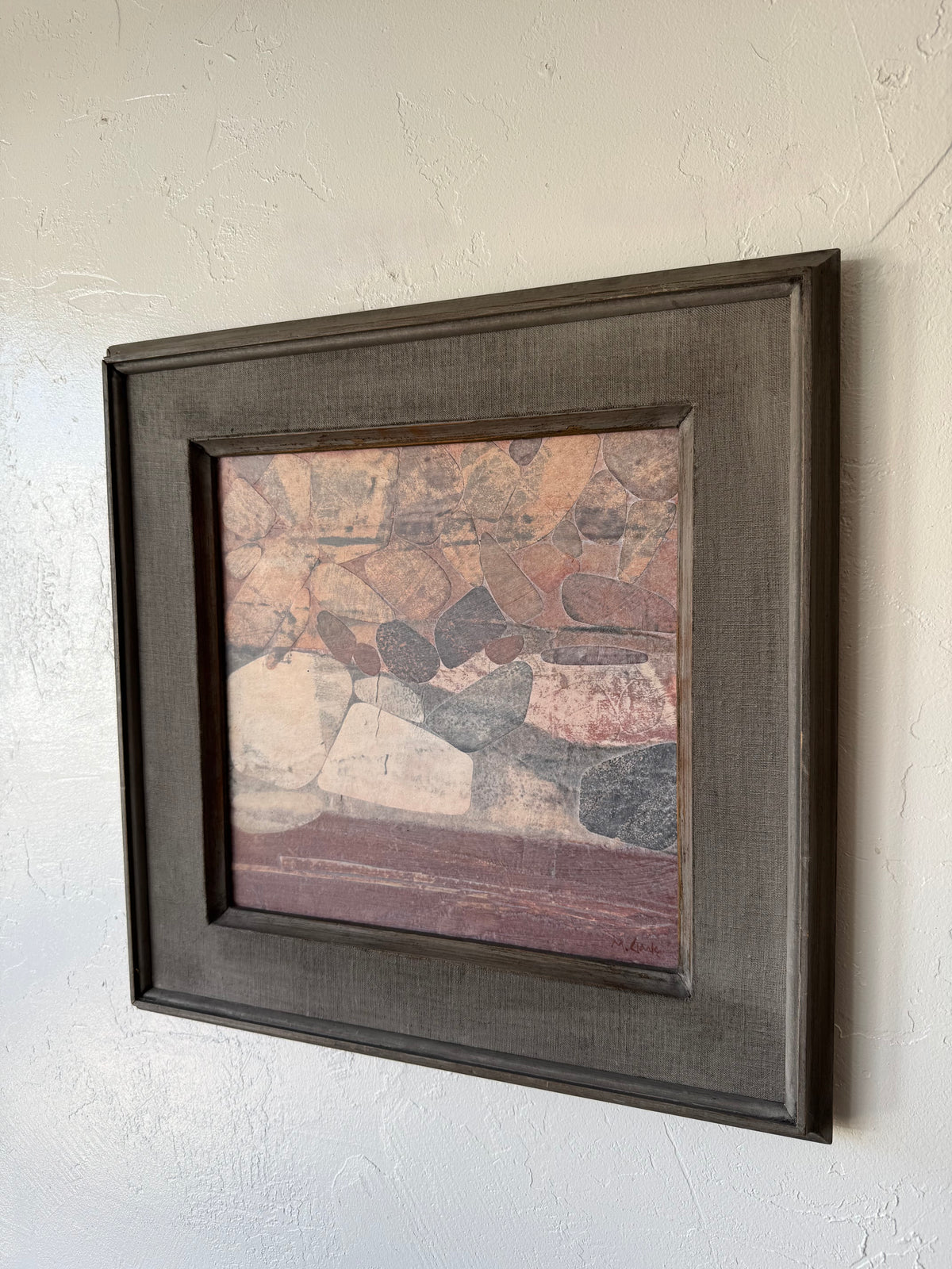 Mark Clarke Acrylic + Paper Collage “River Rocks” Painting