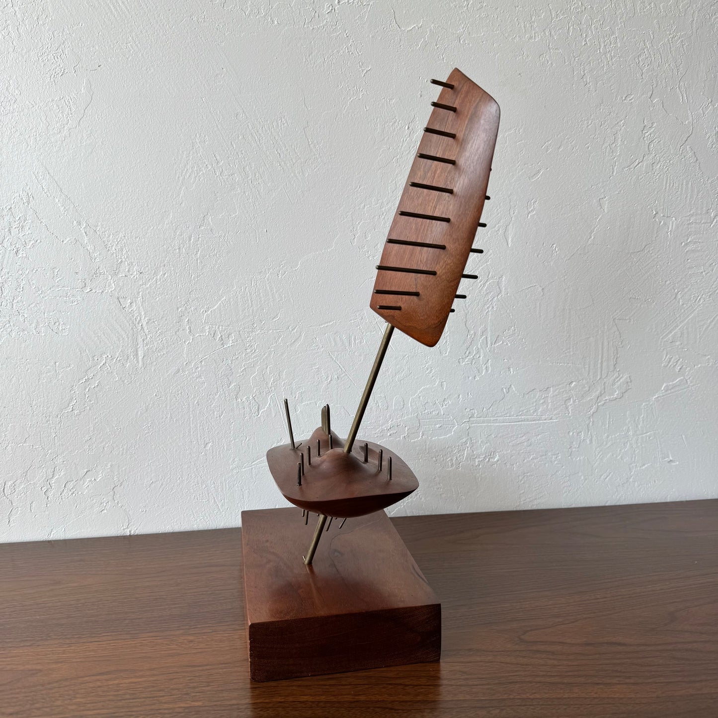 George Richardson Constructivist Walnut + Brass Sculpture