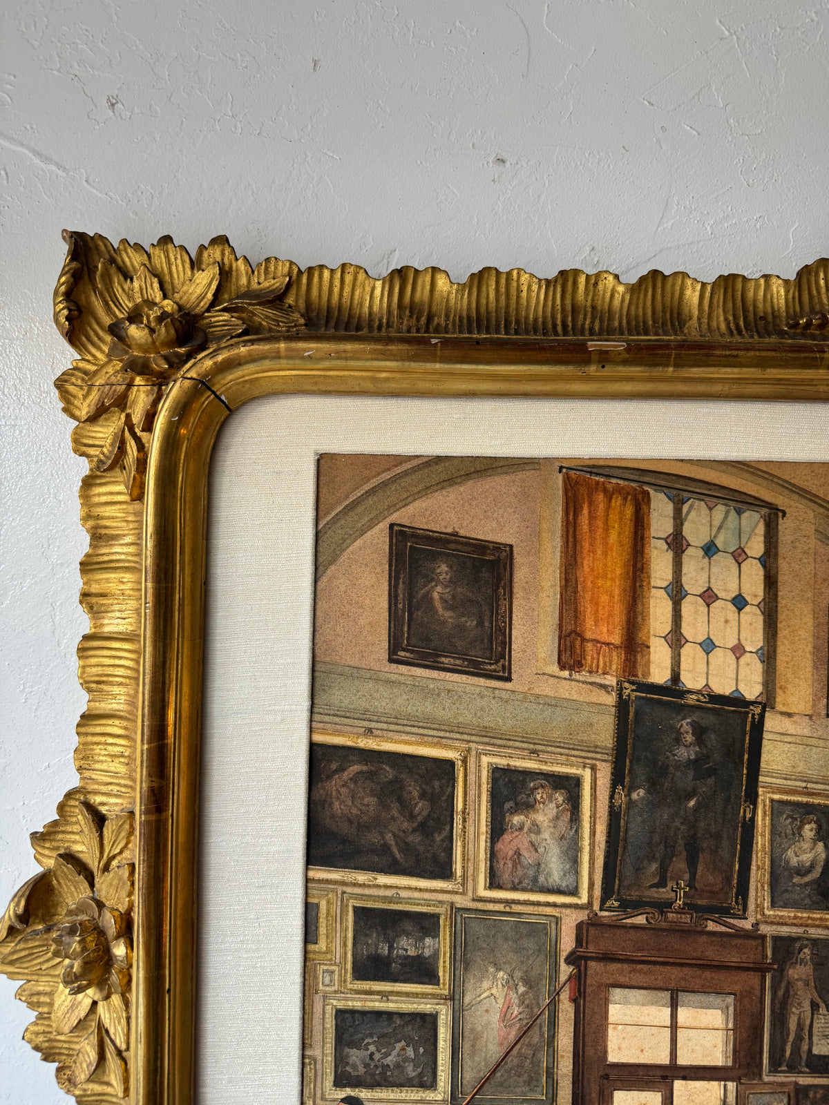 19th Century Italian Sacristy Interior Watercolor Painting