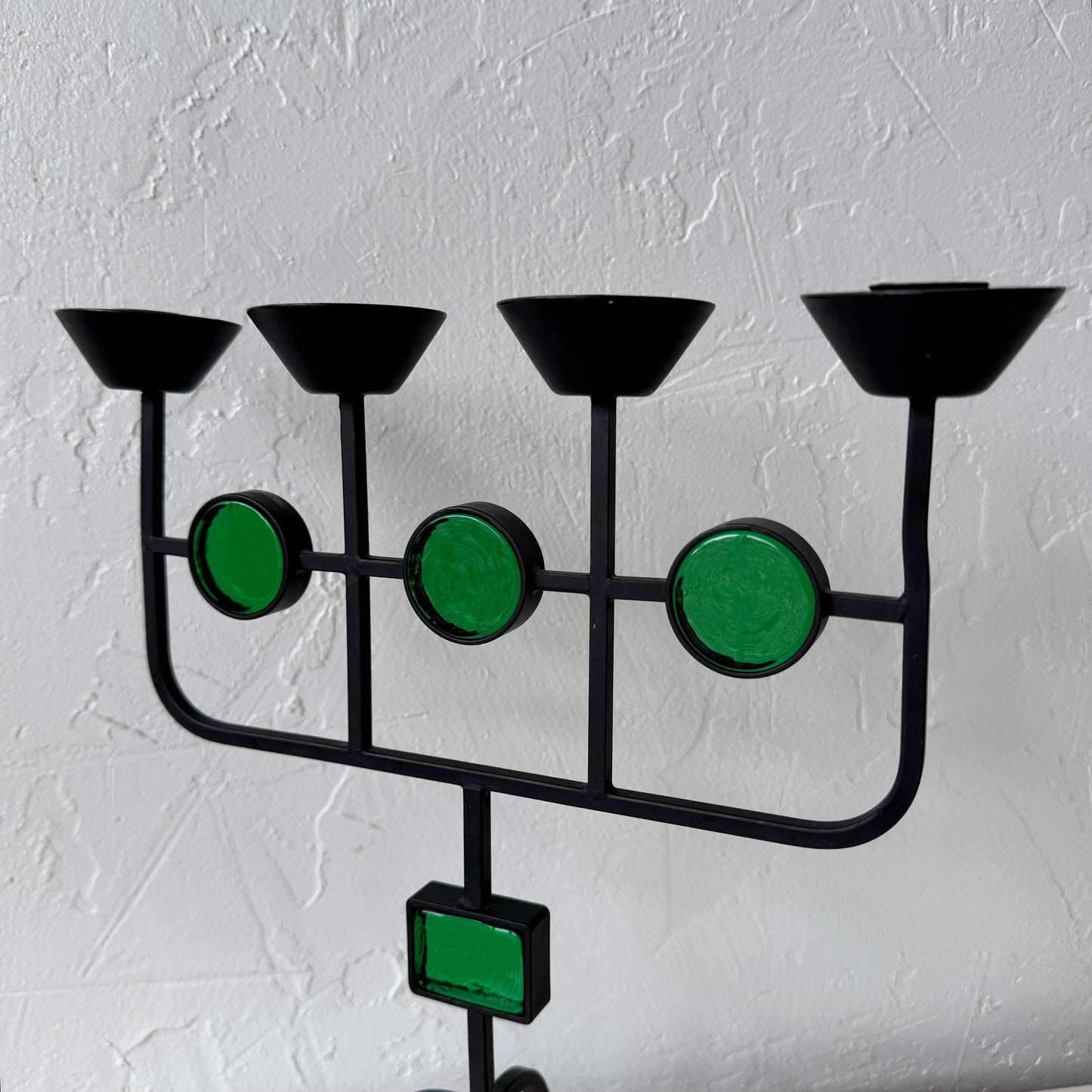 Gunnar Ander for Ystad Metall Iron + Green Glass Candelabra