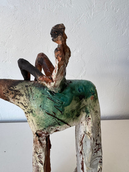 Mike Moran Ceramic Horse Rider Sculpture