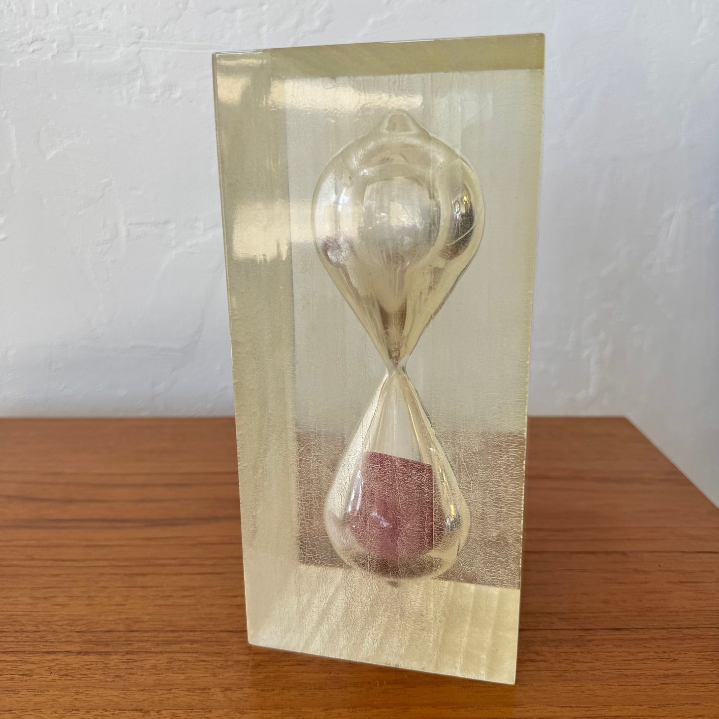Crazed Lucite Hourglass Cube Sculpture, 1970’s