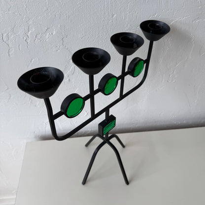 Gunnar Ander for Ystad Metall Iron + Green Glass Candelabra
