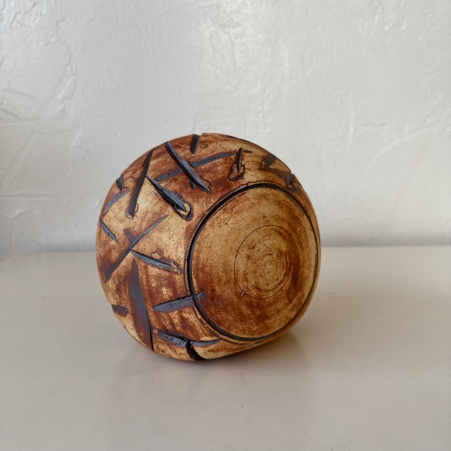 Ceramic Sgraffito Orb Sculpture Ed Brannan