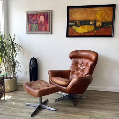 Swedish Modern Leather Lounge Chair by Slatte Mobler