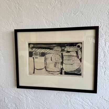 Abstract Landscape Etching Print, 1963