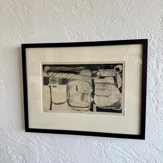 Abstract Landscape Etching Print, 1963