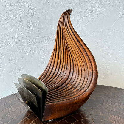 Maple + Brass Bird Carving Sculpture, 1950’s