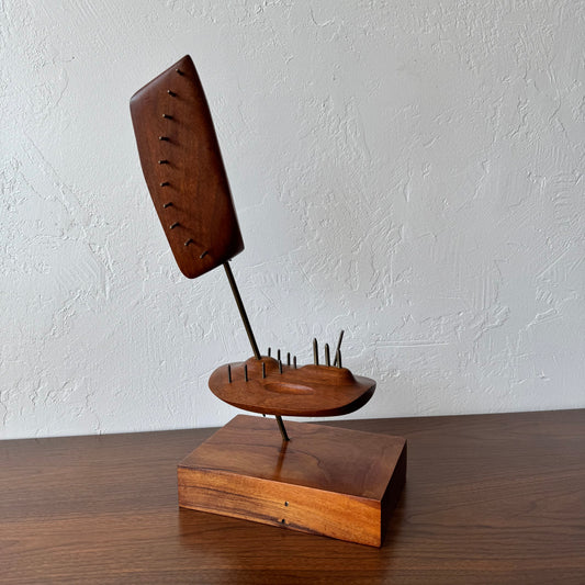 George Richardson Constructivist Walnut + Brass Sculpture