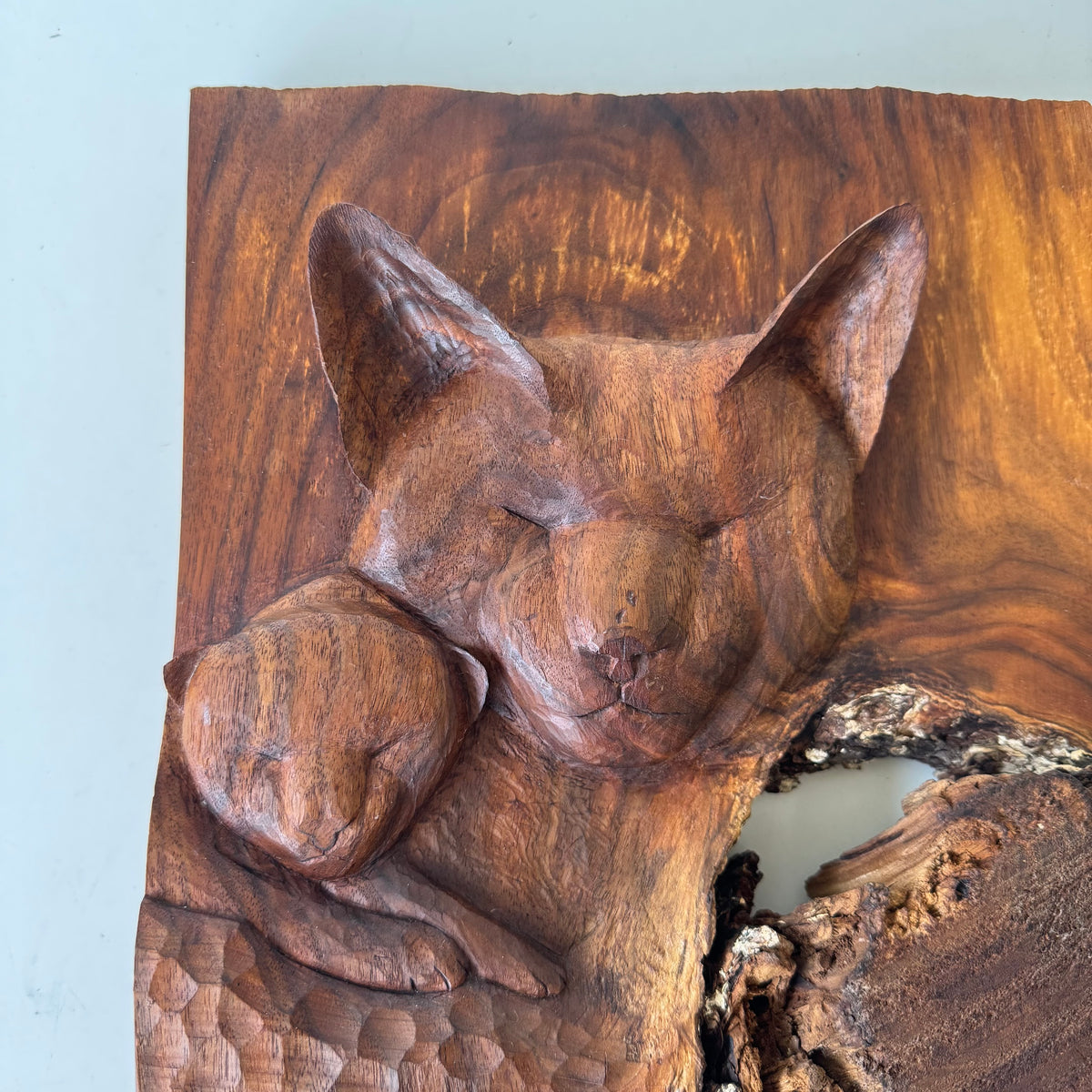 Hand Carved Cat + Kitten Wall Sculpture