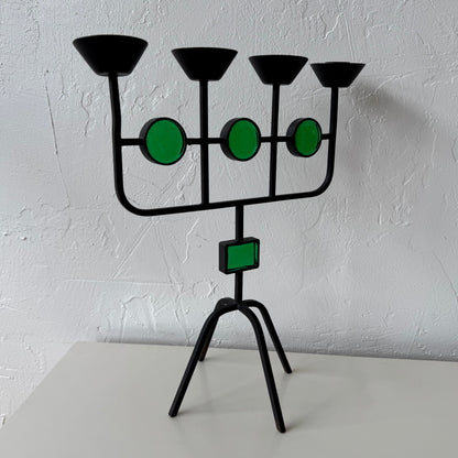 Gunnar Ander for Ystad Metall Iron + Green Glass Candelabra