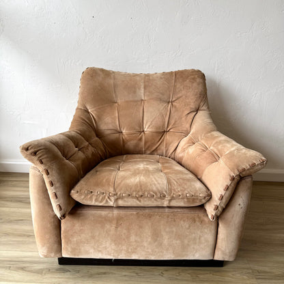 Brazilian Patchwork Suede Leather Lounge Chair, 1970’s