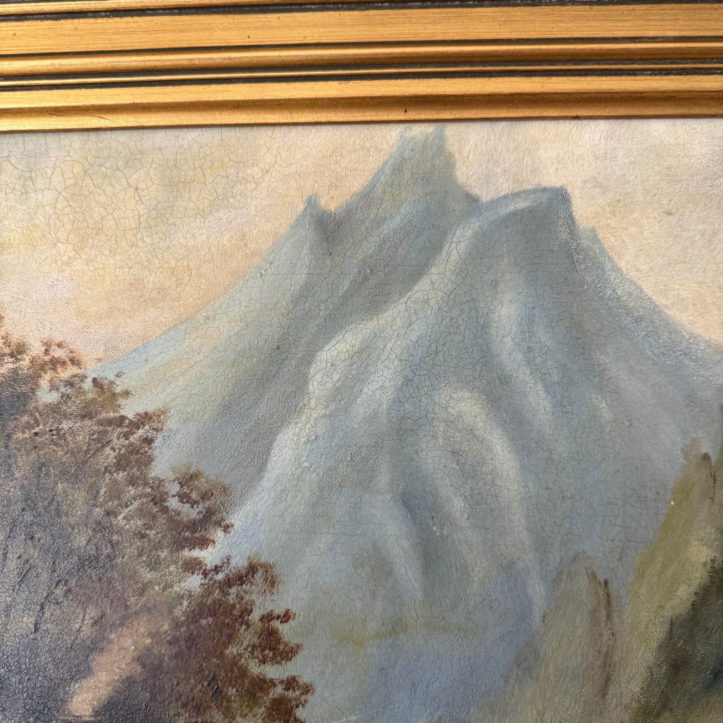 Folk Art Oil Landscape Painting, 1900