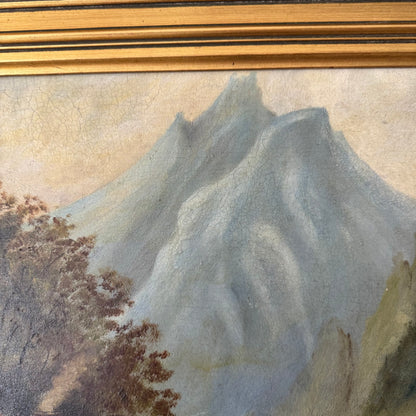 Folk Art Oil Landscape Painting, 1900