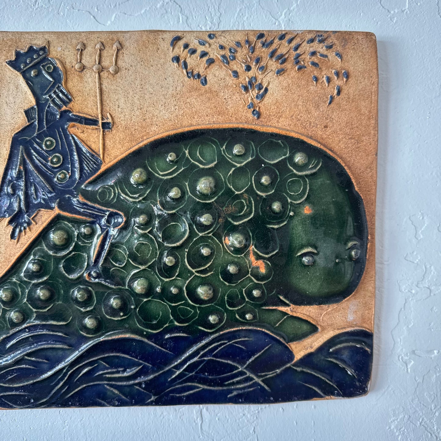 Hal Fromhold Neptune Riding Whale Studio Pottery Ceramic Plaque
