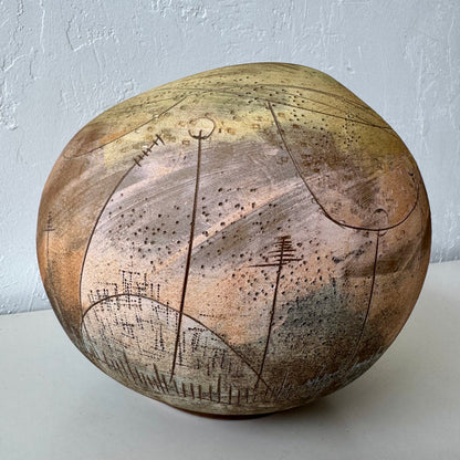 Japanese Sgraffito Ceramic Vase