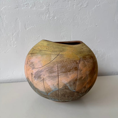 Japanese Sgraffito Ceramic Vase
