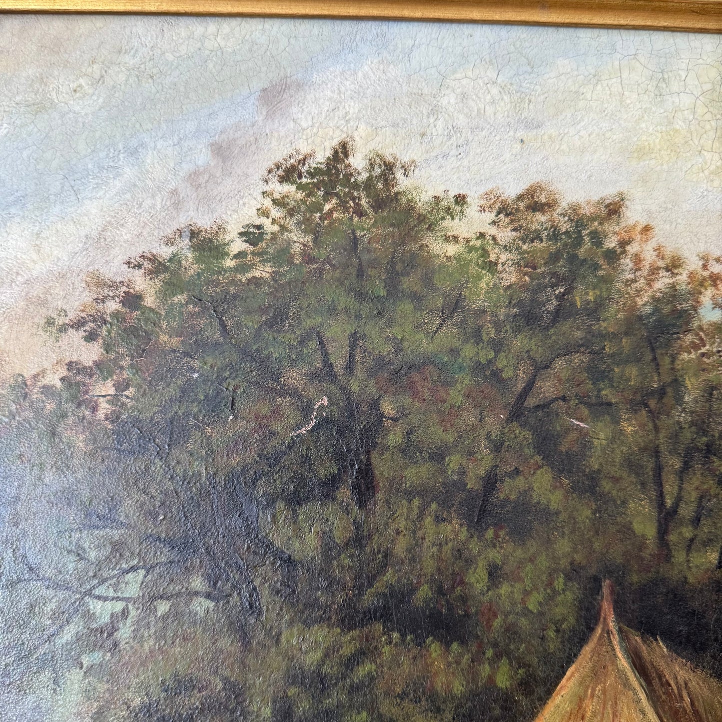 Folk Art Oil Landscape Painting, 1900