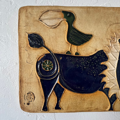 Hal Fromhold Bertil Valien Bird on Lion Studio Pottery Ceramic Plaque