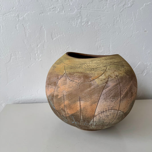 Japanese Sgraffito Ceramic Vase