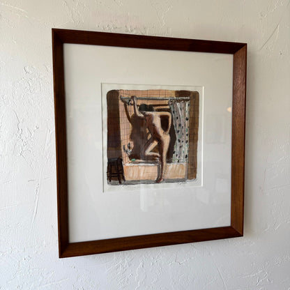 John Opie Nude Bather Ink + Watercolor Painting
