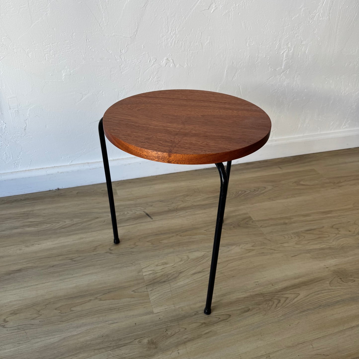 Vintage California Iron Mahogany Stool Side Tables, 1950’s