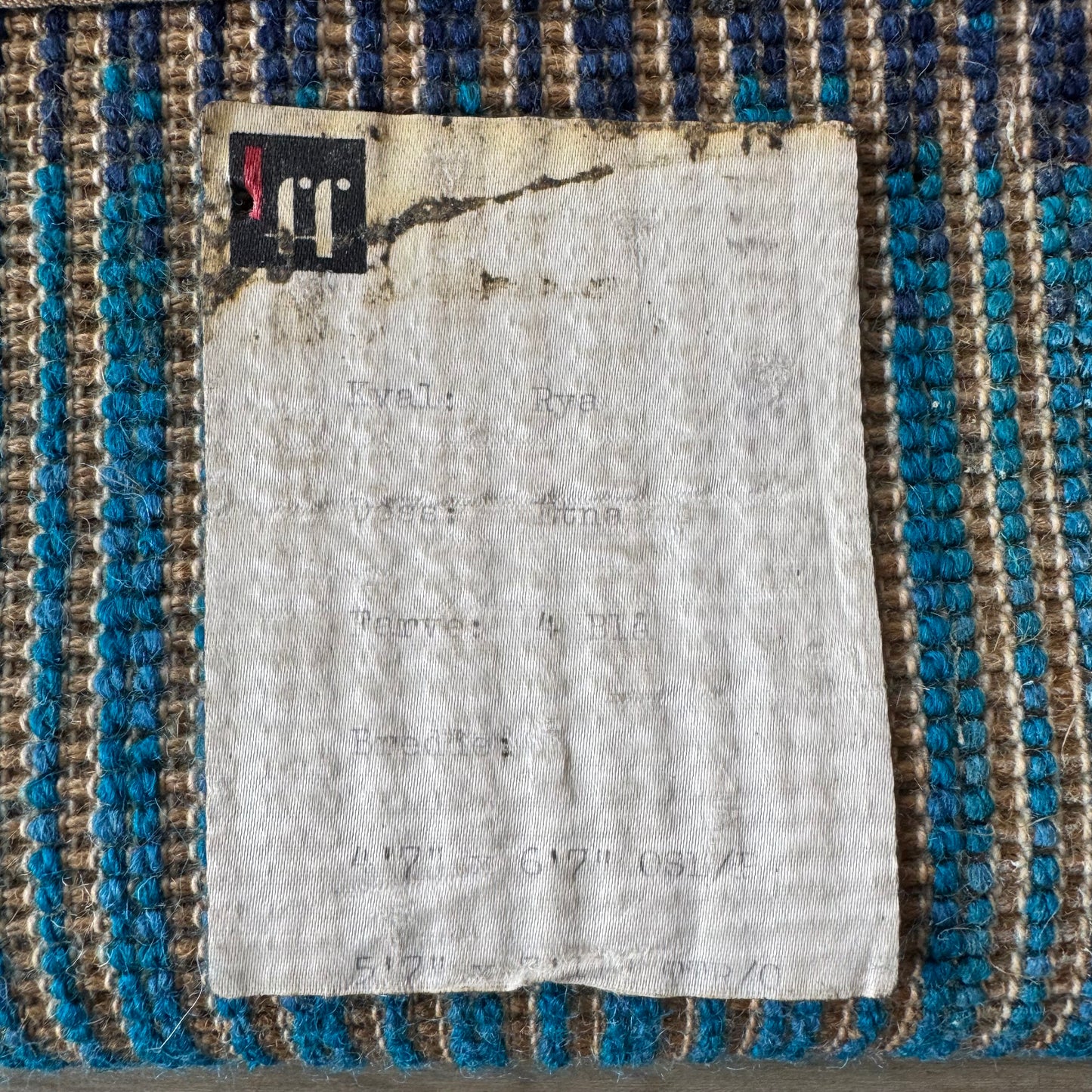 L F Foght 1960’s Blue Flower Wool Area Rug