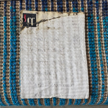 L F Foght 1960’s Blue Flower Wool Area Rug