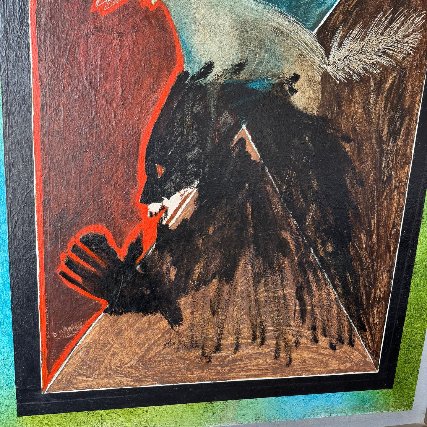 Expressionist Abstract Acrylic Painting in the style of Rick Bartow, 1970’s