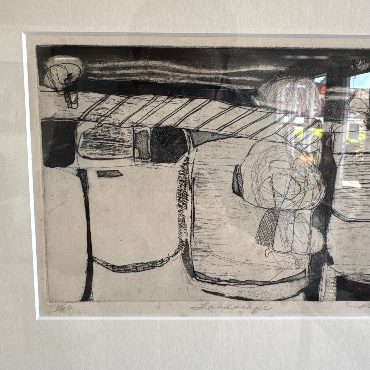 Abstract Landscape Etching Print, 1963