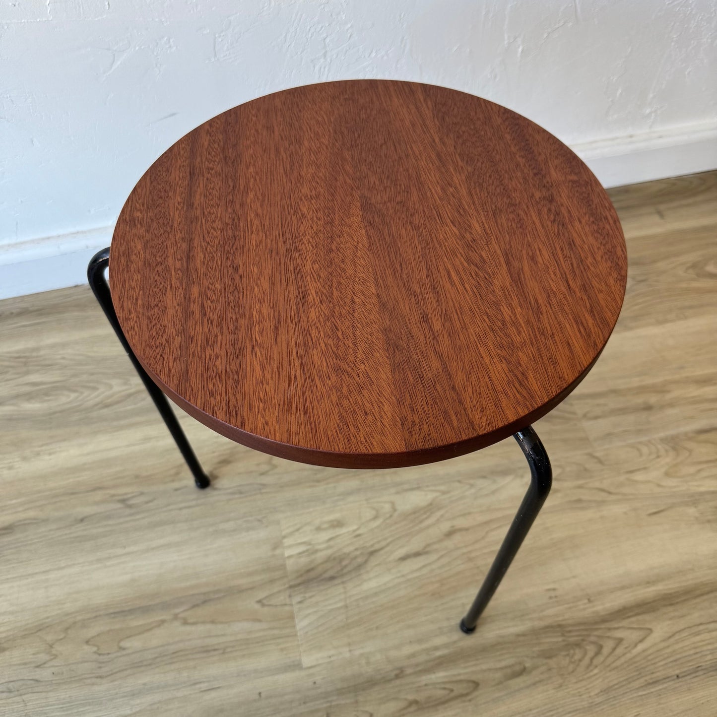 Vintage California Iron Mahogany Stool Side Tables, 1950’s