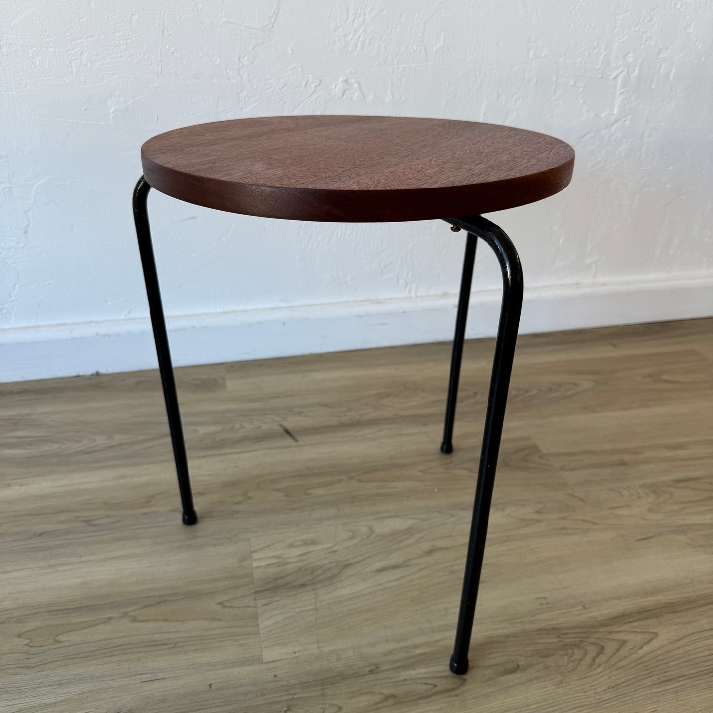 Vintage California Iron Mahogany Stool Side Tables, 1950’s
