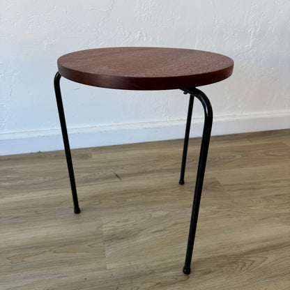 Vintage California Iron Mahogany Stool Side Tables, 1950’s