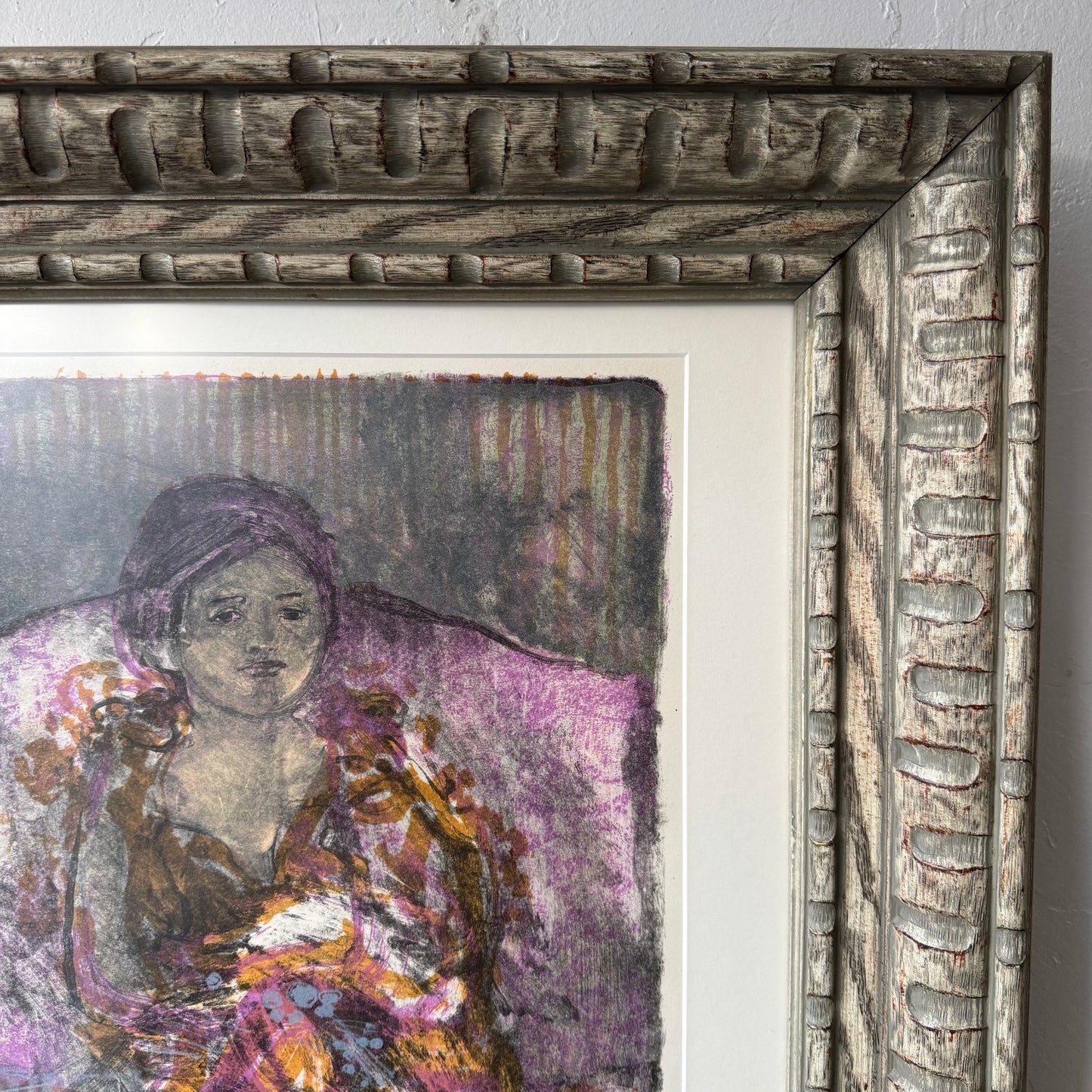 John Rock Woman with Flowers Block Print