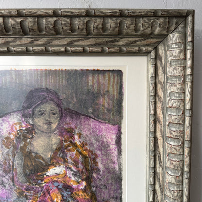 John Rock Woman with Flowers Block Print