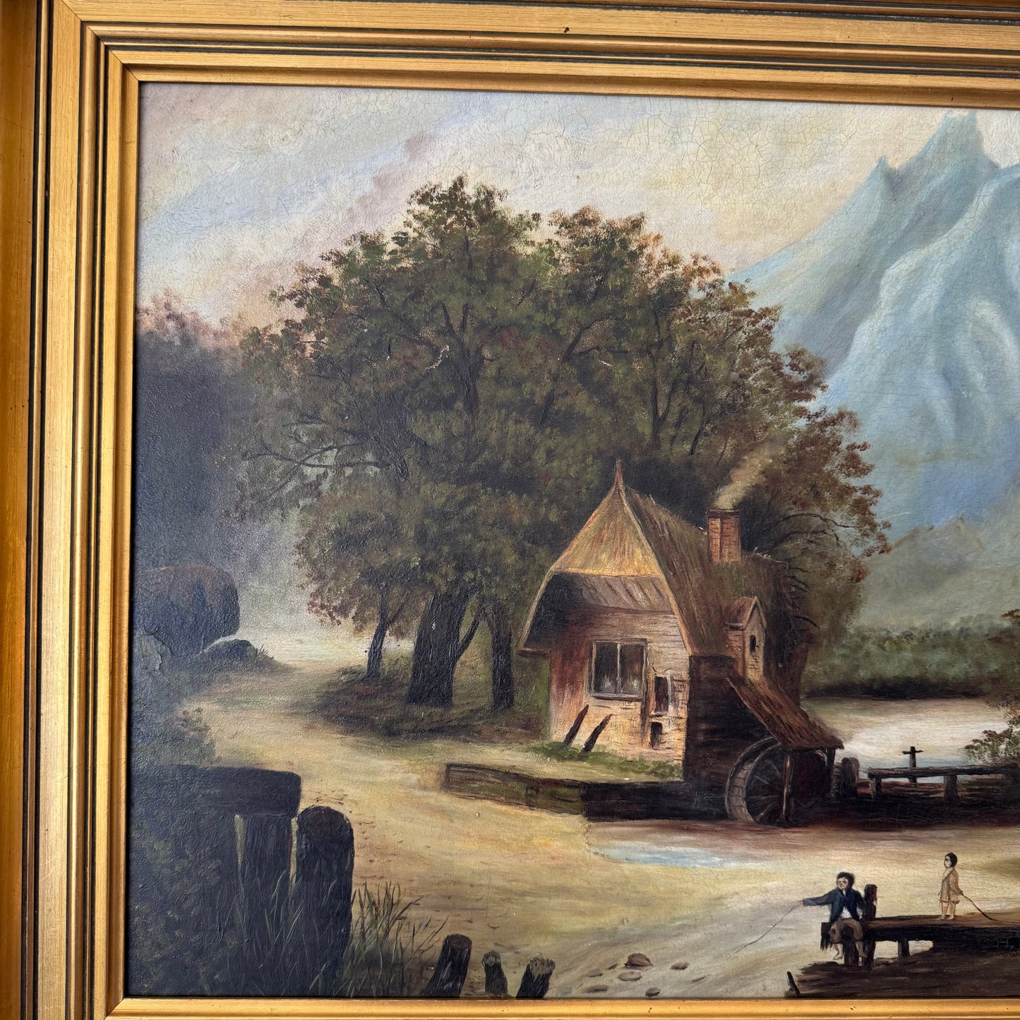 Folk Art Oil Landscape Painting, 1900