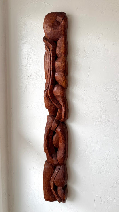 Organic Abstract Teak Wall Carving, 1980’s