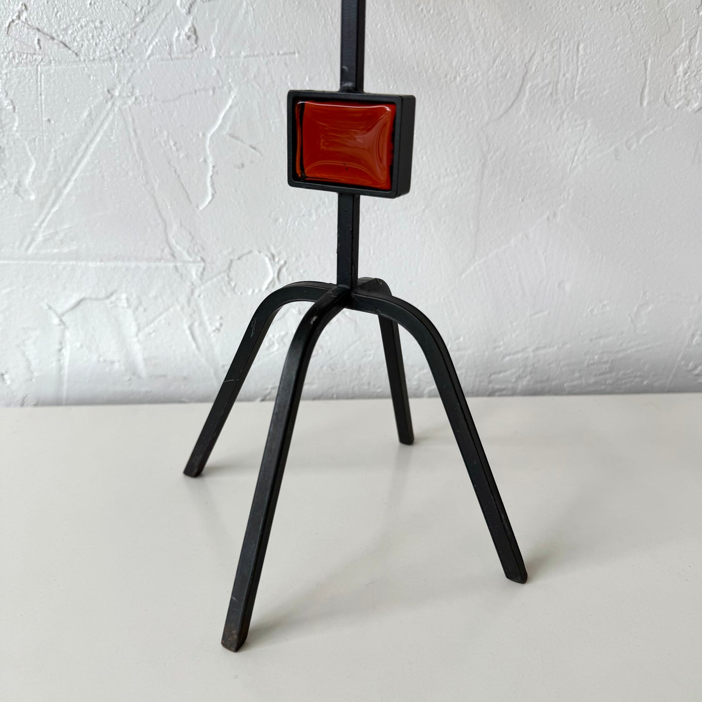 Gunnar Ander for Ystad Metall Iron + Amber Glass Candelabra