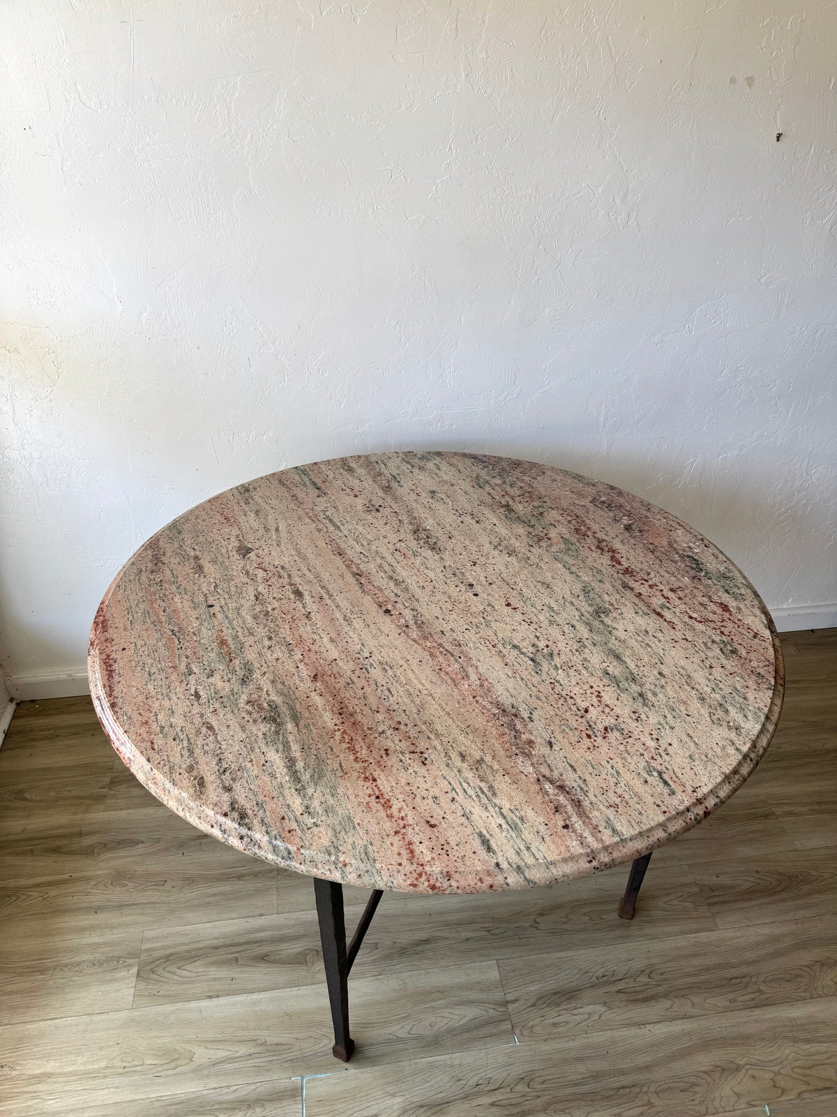 Handwrought Iron + Pink Marble Dining Table