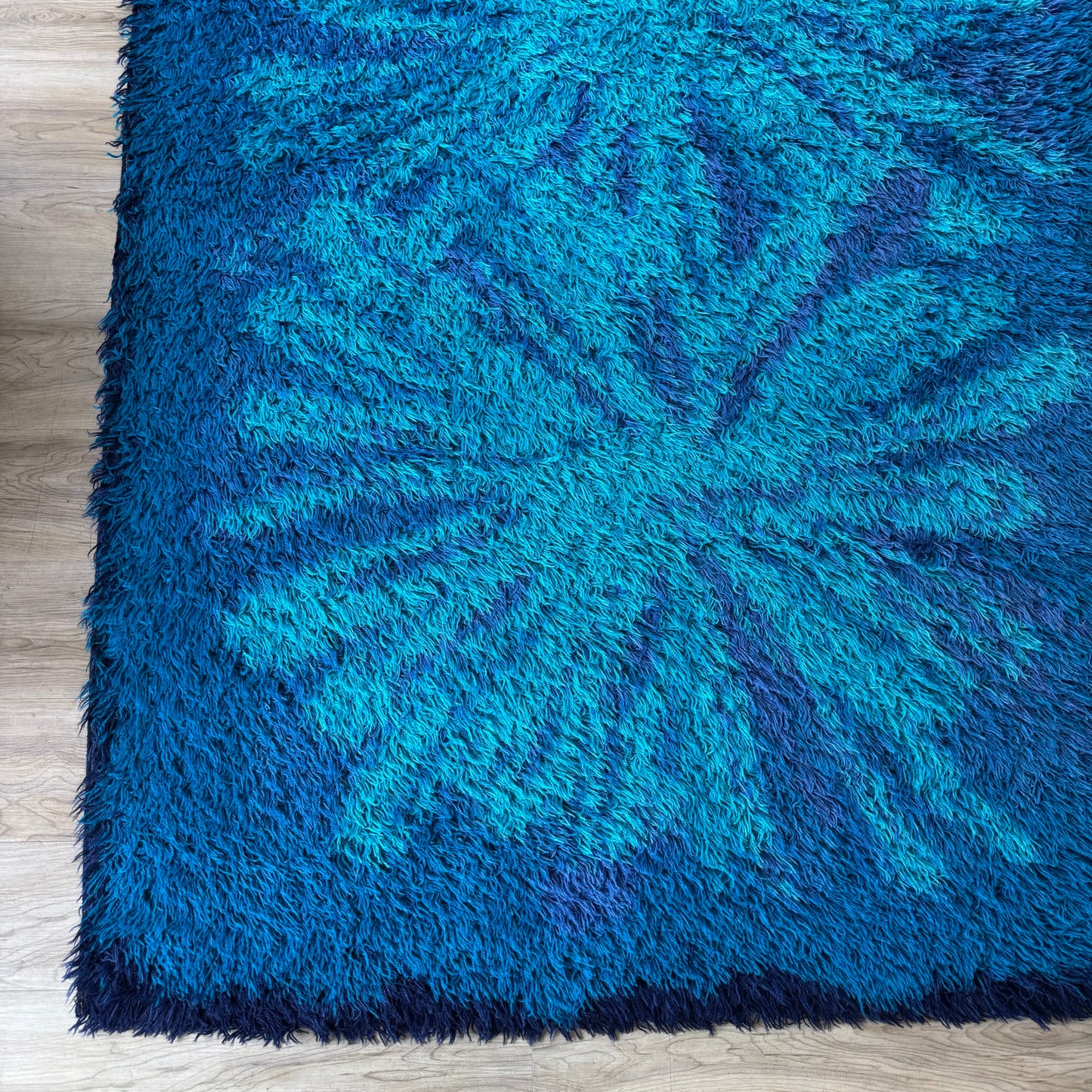 L F Foght 1960’s Blue Flower Wool Area Rug