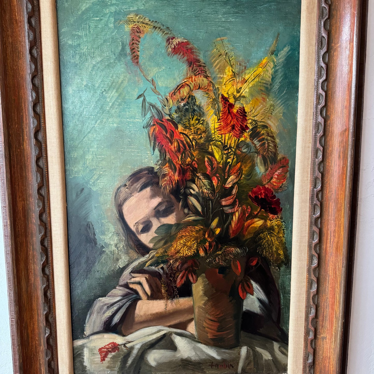 Frederic Taubes “Woman with Flowers” Oil Painting