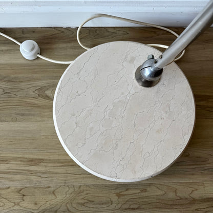 Goffredo Reggiani Brushed Aluminum + Travertine Italian Arc Floor Lamp