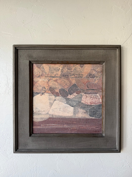 Mark Clarke Acrylic + Paper Collage “River Rocks” Painting