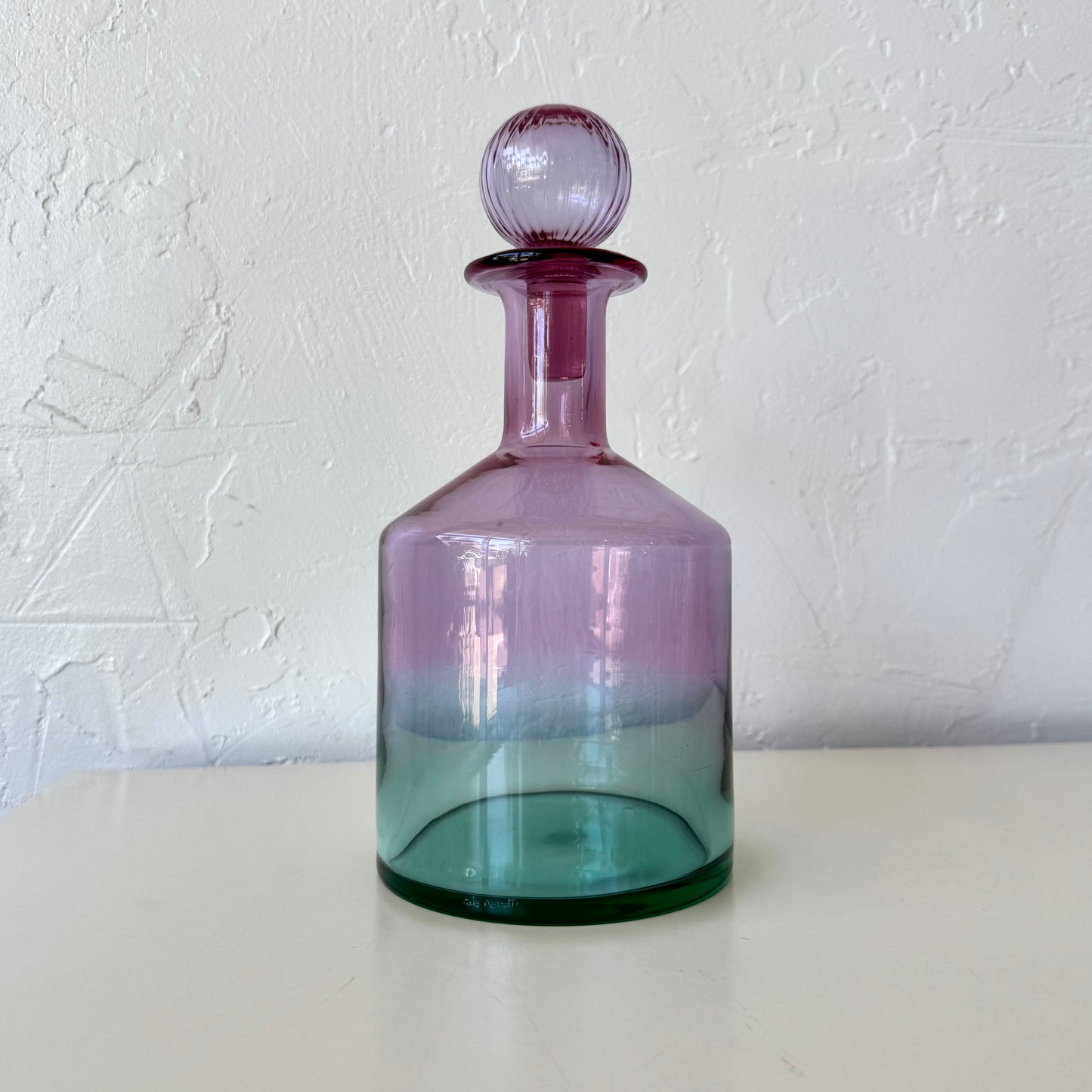 Carlo Moretti Italian Pink Green Glass Decanter Vase